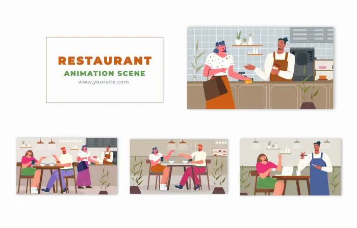 Flat Design Character in a Restaurant Dining Scene Animation